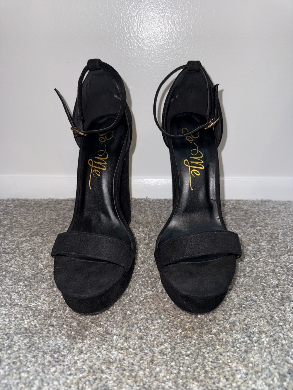 So Me Black Ankle-Strap Platform Heels
